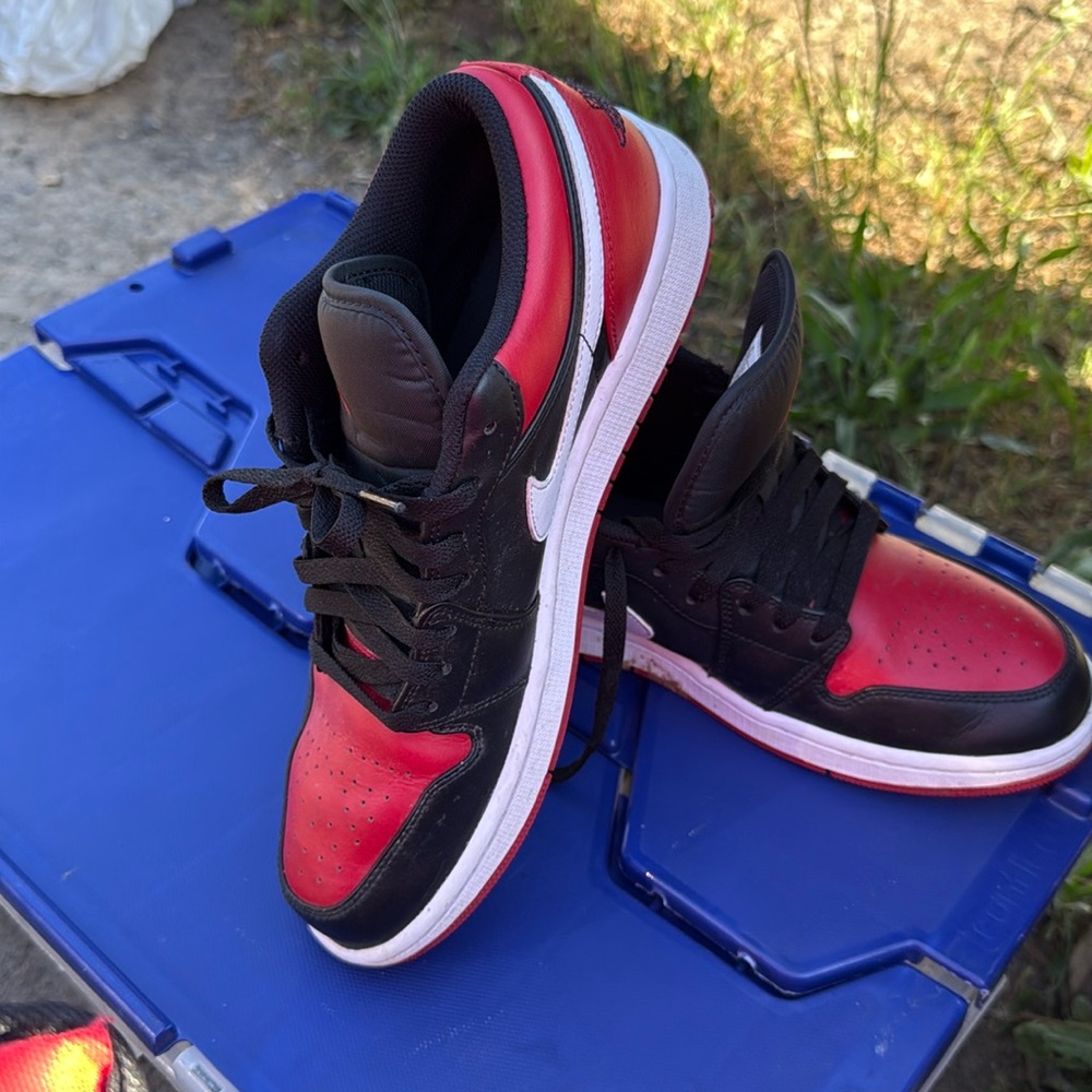 Nike Air Jordan 1 Low Shoes "Bred Toe" Black White 553558-066 Men's Sizes 10.5